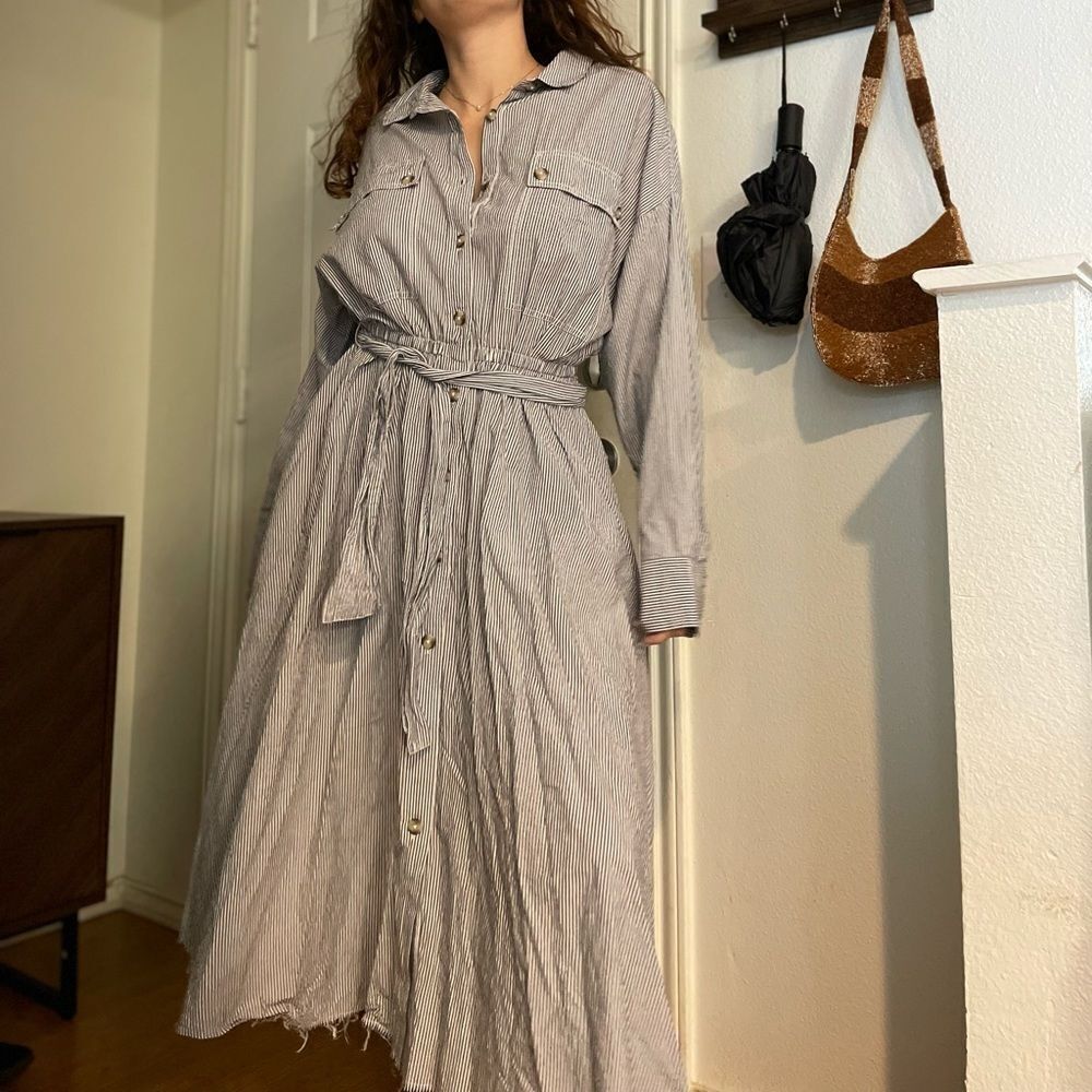 Free People Jaipur Striped‎ Flowy Buttoned Midi Dress Size Medium